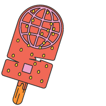 Un sorbet de glace rouge dont la forme évoque les technologies connectées et Internet